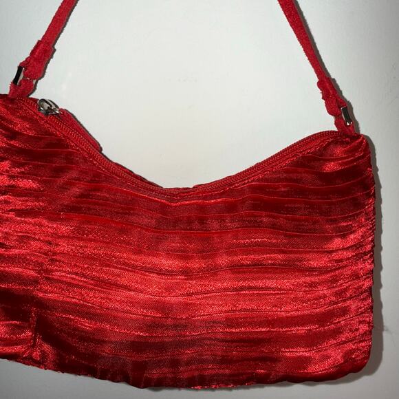 Red Satin Ruched Evening Shoulder Bag – Holiday Party & NYE Cocktail Purse - Picture 3 of 15